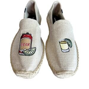 Soludos Cream Loafers with Beer and Lime Embroidery